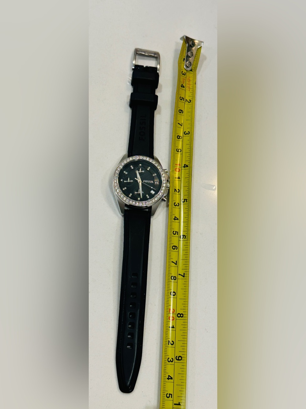 Crystal Bezel Chronograph Black Silicone Watch Date Glam Y2K Casual Chic